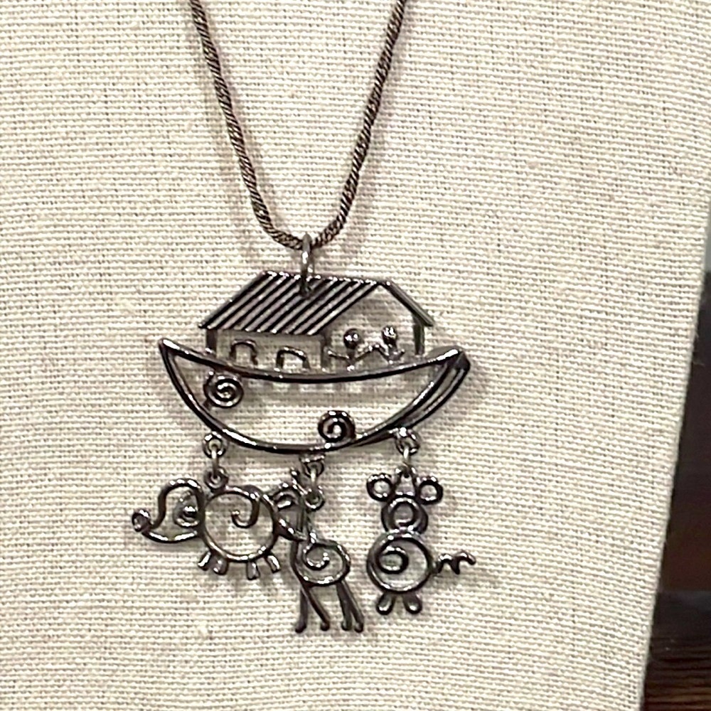 Vintage Korea Noah’s Arc pendant on twisted silver tone chain